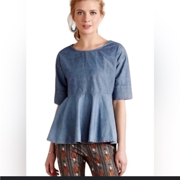 Ag Adriano Goldschmied Tops - AG Adriano Goldschmied Chambray Ombre Denim Peplum Top Size Large